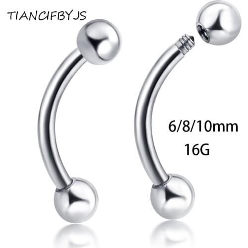 TIANCIFBYJS Eyebrow ring Fashion Body Piercing Jewelry 16G Bar 6mm 8mm 10mm 316L Stainless Steel curve Banana Nose Rings Tragus