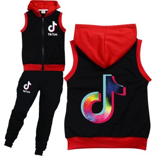 TIK TOK Baby Girls Clothing Set Children Spring Autumn 2Pcs Sets Hooded Jacket Coat Vest Pants Suits Kids Cartoon Clothes