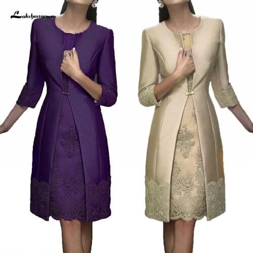 Lakshmigown Sheath Mother Evening Dress With Jacket Satin Lace Purple Party Wedding Guest Dresses Mother Of The Bride Dress