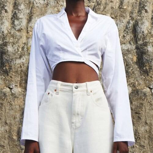 Summer Sexy Long Sleeve Crop Top Ruffles White Shirt Women Puff Sleeve Harajuku Tee Shirt Chiffon Blouse 2021 Fashion Lace up