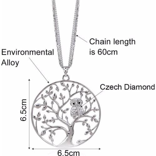 Fashion necklace personality simple owl necklace Crystal life tree pendant necklace hollow out pendant jewelry N511