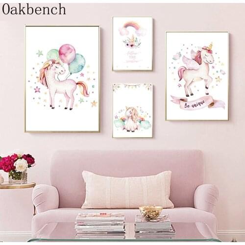 Unicorn Art Print Nordic Poster Nursery Wall Art Canvas Painting Kids Posters And Prints Wall Pictures Baby Room Decoration