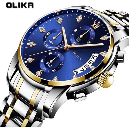 2021 Olika / Fashion New Hot Waterproof Mens Watch Stainless Steel Band Watch Mens Watch Calendar Quartz Watch Luxury Watch