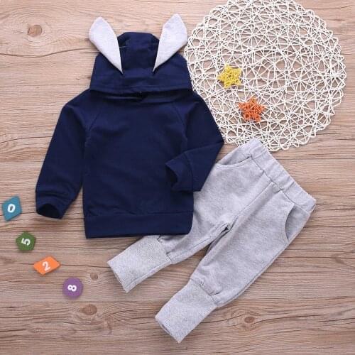 Newborn Clothes Autumn Winter Boys Rabbit Ears Long Sleeve Hoodies Pants Outfit Suit Infant Clothing Toddler Cotton Sportswear
