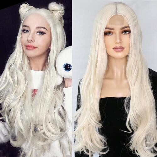 Synthetic Lace Wigs For Black Long Wave Wigs White/Ombre Blonde/Purple Wig Middle Part Lace Hairline Cosplay Wigs for Party