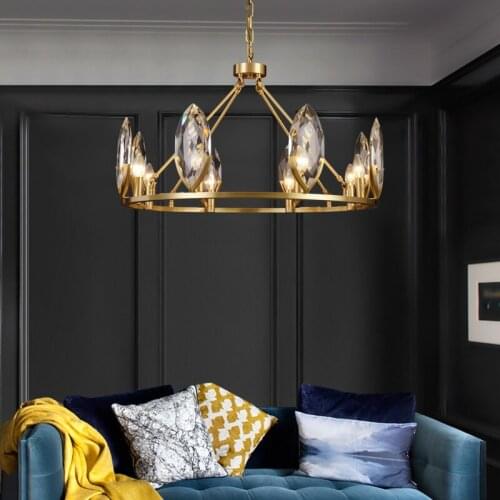 Postmodern copper crystal chandelier simple living room bedroom study restaurant personality creative lamp