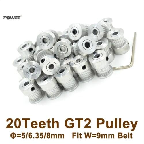 POWGE 50pcs 20 Teeth GT2 Timing Pulley Bore 5/6/6.35/8mm Fit Width=9mm 2GT Synchronous Belt 20Teeth 20T 2GT Timin Belt Pulley