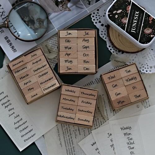 Retro Numerals/Week/Monthly Plan Time Planner Wooden Rubber Stamp Set DIY Scrapbooking Cards Decoration Embossing
