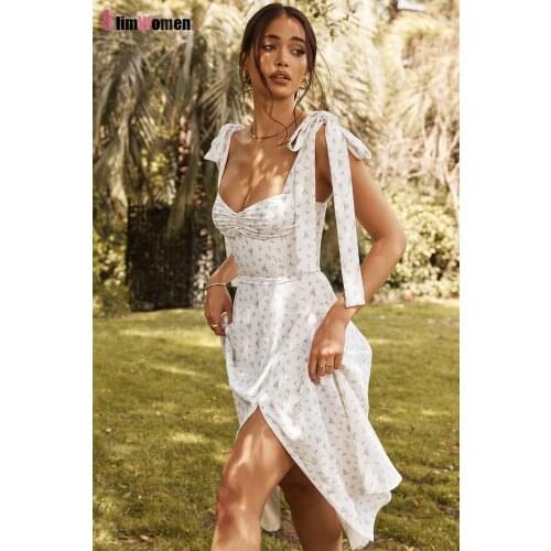 Sexy Backless Elegant Split Dress Women Vestidos 2021 Floral Print Maxi Dress Sleeveless Strap Midi Dresses Party Club Vestidos