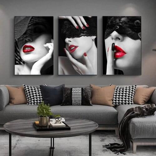 Sexy Red Lips and Red Nails Woman Canvas Painting Wall Art Nordic Posters and Prints Wall Pictures Living Room Bedroom Decor