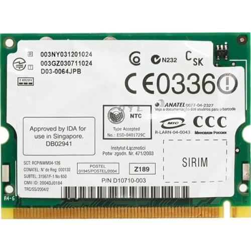 Intel Pro/Wireless 2200BG 802.11B/G Mini PCI Network Card WIFI for Toshiba Dell