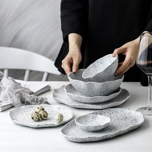 Nordic Granite Tableware Creative Lace Ceramic Plate Hotel Plate Family Plate Set