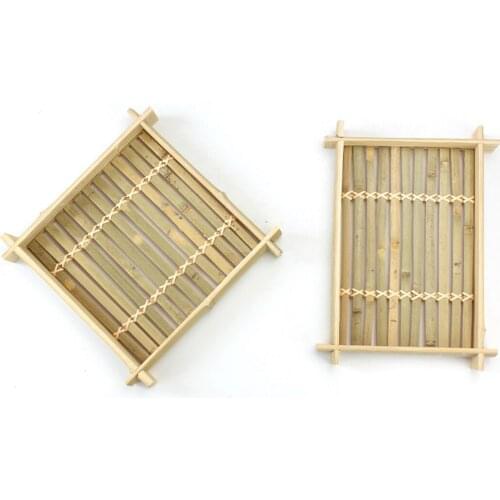 2pcs Food Serving Plate Bamboo Fruit Serving Tray Cooking Steamer Rectangle Handmade Rattan Tea/Oil Trays Dessert/Fruits Plate