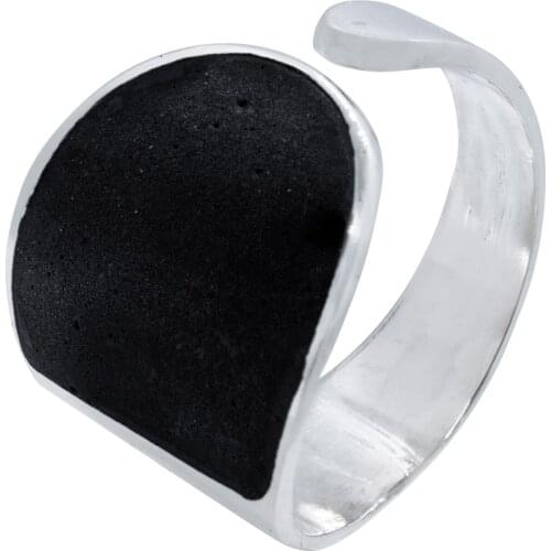 DARK DIAMOND®-Palmito ring of authentic volcanic Lava and 925 sterling silver. Handmade in Spain. Adjustable