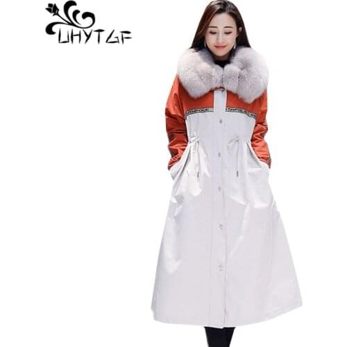 UHYTGF Parker cotton women fur collar thick warm winter jacket female oversized slim long coat windproof winter parkas mujer 544