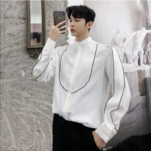 Spring Designer New Hit Color Edging Decorative Long-sleeved Shirt Tide Brand Mens Loose Stand Collar Shirt Singer Clothing