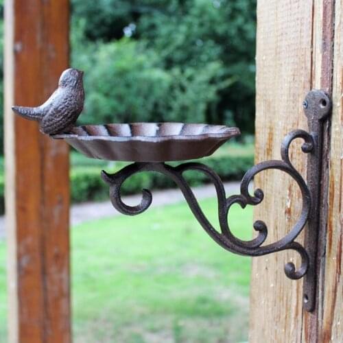 Vintage Country Style Couple Birds Around Wall Mounted Cast Iron Bird Feeder Metal Plate Retro Heavy Metal Wall Bird Bath