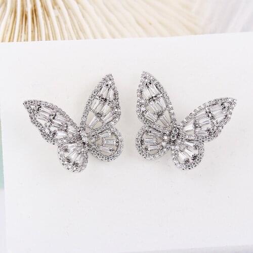 Japanese Korean Style Hollow Pink Crystal Hao Shi Butterfly Earrings Elegant Sweet Romantic Cute Wild Party Ladies Ear Jewelry
