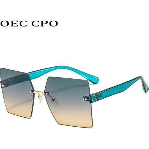 OEC CPO Rimless Square Sunglasses Women 2021 New Fashion Oversized Frameless Sun Glasses Ladies Shades Gradient Oculos UV400
