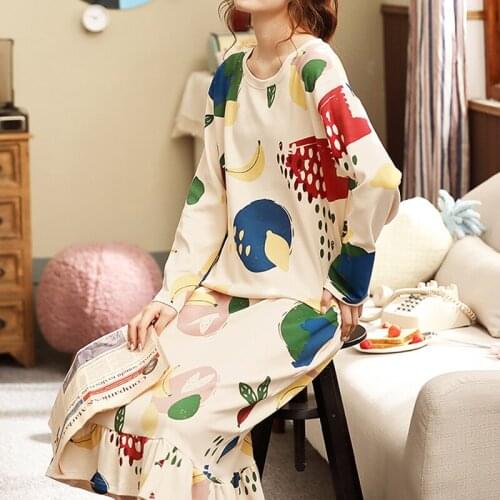 Women Nightgowns 2021 New Spring And Autumn Cotton Female Nightdress Long-Sleeve Sleepwear Student Loose Korean Style Q10