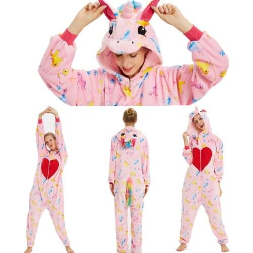 2020 Winter Kigurumi Pajamas Adult Animal Unicorn Narwhal Onesie Women Men Couples Pajamas Set Hooded Sleepwear Flannel Pyjamas