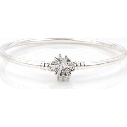100% 925 Sterling Silver Pan Bracelet New Style Fireworks Star Wish Christmas Snowflake Bracelet Fit Diy Charm Women Jewelry