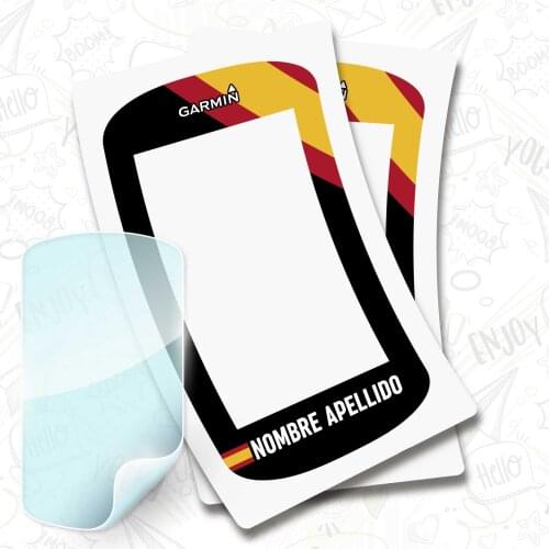 2 X flag stickers Spain name on vinyl for GARMIN EDGE EXPLORER + PROTECTOR hydrogel bike BTT customizable bike