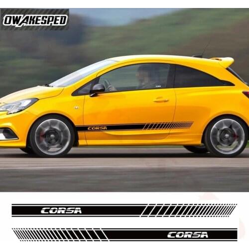 2PCS Car Styling Door Side Skirt Stripes Auto Body Vinyl Decals Racing Sport Stickers For VAUXHALL Opel Corsa c e d Accessories