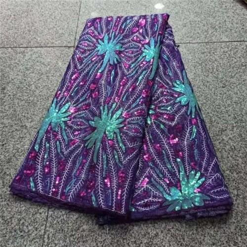 2021 purple/ blue High Quality African Nigerian Lace Fabric Sequins Tulle Fabric With Stones For Dress Embroidery Tulle Guipur