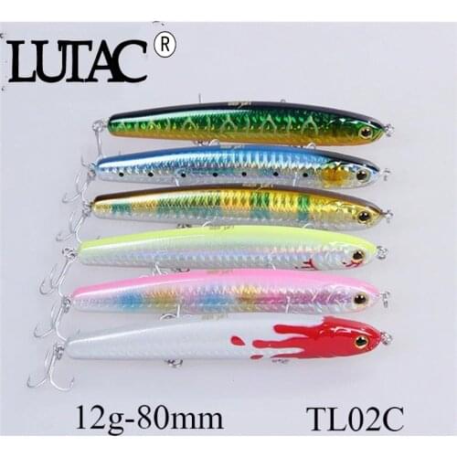 6 pcs mixed color LUTAC hard lure pencil lure stickbait abs plastic fishing lures sinking artificial bait China gears