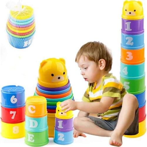8PCS Montessori Toy Educational Baby Toys 6Month+ Figures Letters Folding Stack Cup Tower Early Intelligence Toys Birthday Gifts