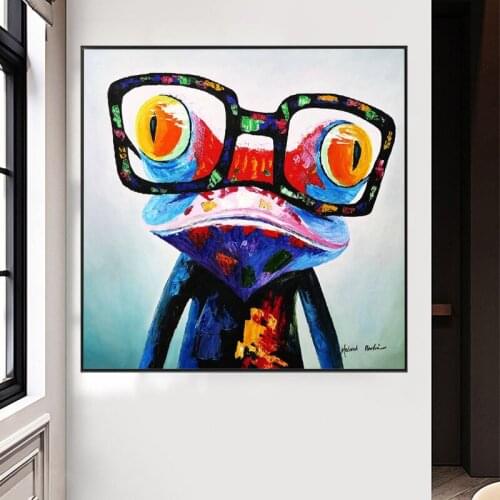 Abstract Graffiti Animal Canvas Painting Frog Wearing Glasses Poster and Prints Wall Art Pictures for Living Room Home Decor