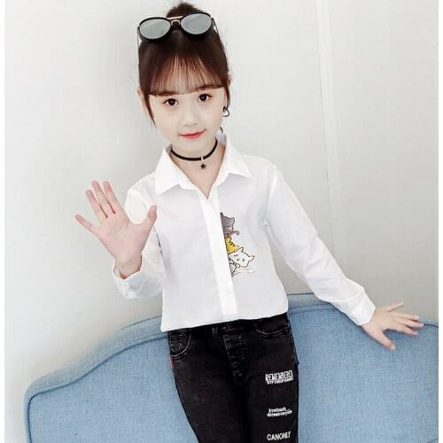White Cartoon Shirts Blouses For Baby Big Girls Long Sleeve Tops Clothing Children Casual Spring Blouse Kids Outerwear Clothes