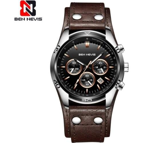BEN NEVIS Men Watches 2021 Military Watch for Men Top Brand Calendar Quartz Chronos Watch Brown Leather Band Horloges Mannen
