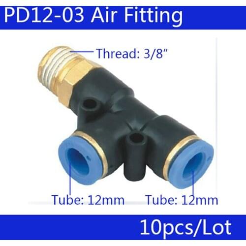 Free shipping 10Pcs PD12-03, Pneumatic 3/8" Thread 12mm One Touch Push In T Joint Quick Fittings
