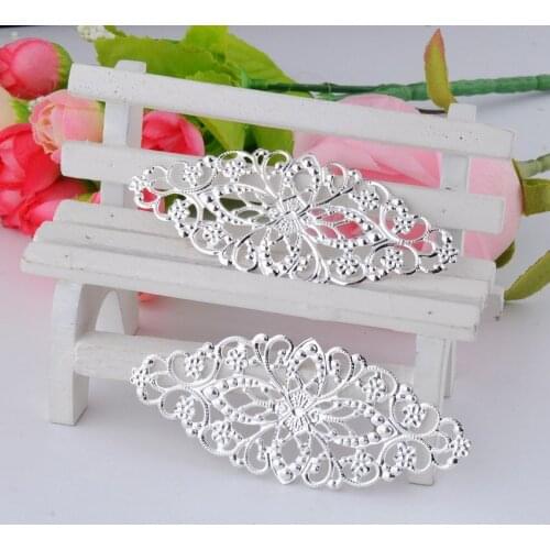 Free shipping Retail 10 Silver Plated Filigree Flower Wraps Filigree Connectors Metal Crafts Decoration DIY Findings 8x3.5cm