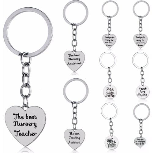 Thank You Teachers Keychains Teaching Assistant Nursery Teacher Keyring Jewelry Love Teach Inspire Heart Key Chains Rings Gifts