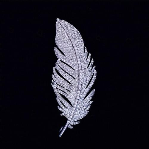 Large Crystal Feather Brooch Clear Rhinestone Wedding Bouquet Decoration Jewelry Beautiful Brooches Pins Gift dia de la madre