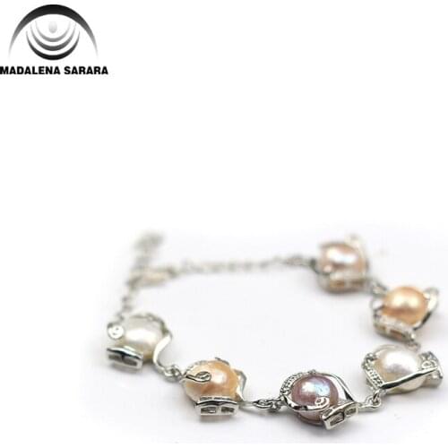 MADALENA SARARA AAA 10mm Baroque Freshwater Pearl Bracelet Natural White Purple Pink Mixed Fashion Style