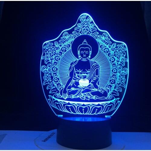 Buddhism Bodhisattva Sensor Touching 3D Visual USB LED Souvenir Holiday Gift 7/ 16 Colors Change Desk Lamp Lamp
