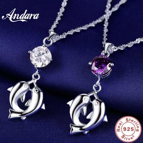 ANDARA 925 Sterling Silver Ocean Dolphin Smooth Pendant Chain Link Sterling Silver Necklace For Women Jewelry