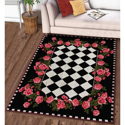 Siyah Dokuma Halı Orjinal Çiçek Desenli şönil halı oturma odası yatak odası mutfak kaymaz anti alerjik ücretsiz kargo halı kilim