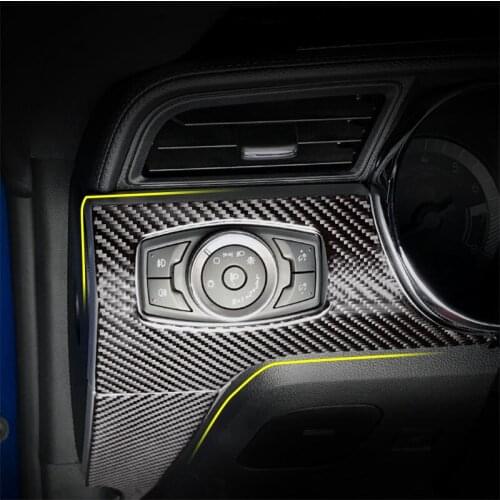 Carbon Fiber Dashboard Headlight Adjustment Button Panel Decorative Stickers Patch for Ford 15-19 Mustang Accessories