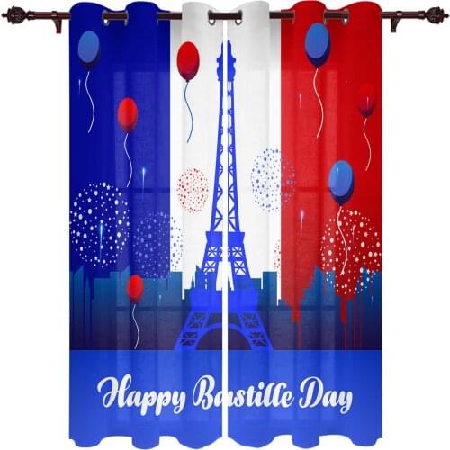 Patio Curtain French National Day Eiffel Tower Indoor Living Room Bedroom Kitchen Outdoor Drape for Porch Large Curtains
