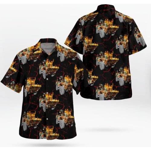 Fire Armored car 3D Beach Hawaiian 2021 Summer Shirt Short Sleeve Shirt Streetwear Oversized 5XL Camisa Social Chemise Homme F12