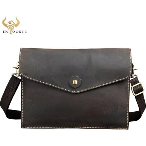 Hot Sale Crazy Horse Leather Fashion Male Design Organizer Wallet Clutch hand bag 8" Tablet Cross-body Messenger Bag Men 8873