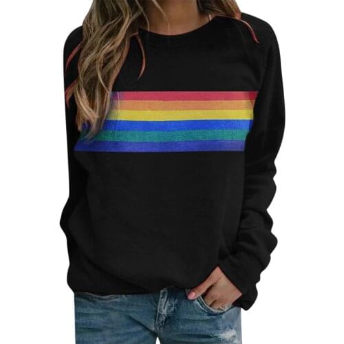 Women Rainbow Sweatshirt Streetwear Yellow Stone Aesthetic Hoodie Harajuku Loose Leisure Long Sleeve O Neck Pullover Blouse Tops