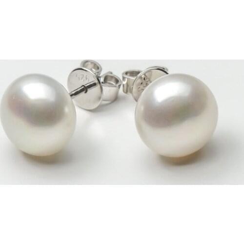 Classic 9-9.5mm White Genuine Freshwater Pearl Stud Earrings 925 Sterling Silver