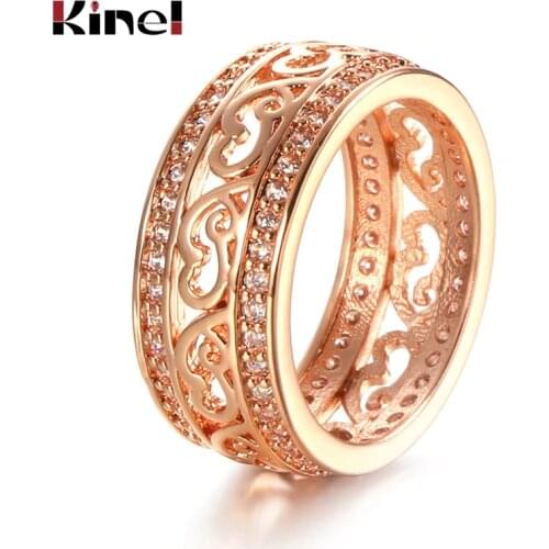 Kinel New Arrivals 585 Rose Gold Ring Double Row Micro-wax Inlay Natural Zircon Hollow Rings Women Wedding Party Fine Jewelry