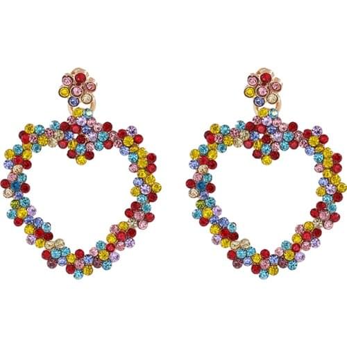 Colorful Crystal Heart Earrings Women Clear Rhinestone Faux Pearl Heart Earrings Jewelry Geometric Statement ZA Earrings 2020